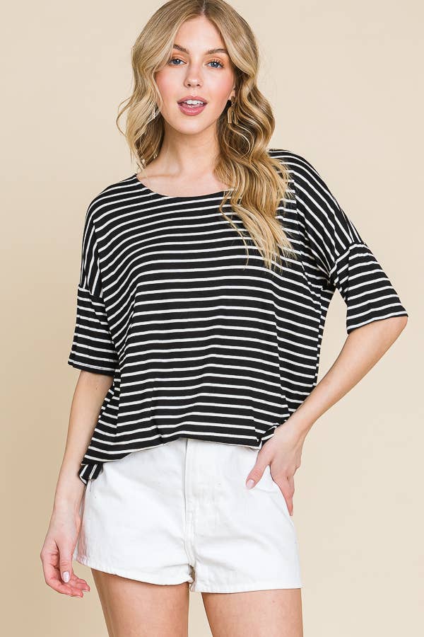 TA1306 CASUAL SHORT SLEEVE STRIPE TOP