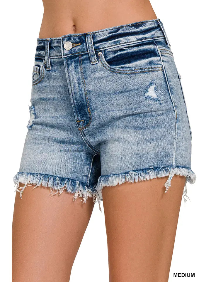 Frayed Hem Ripped Denim Shorts