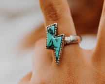 Adjustable Lightning Bolt Turquoise Ring