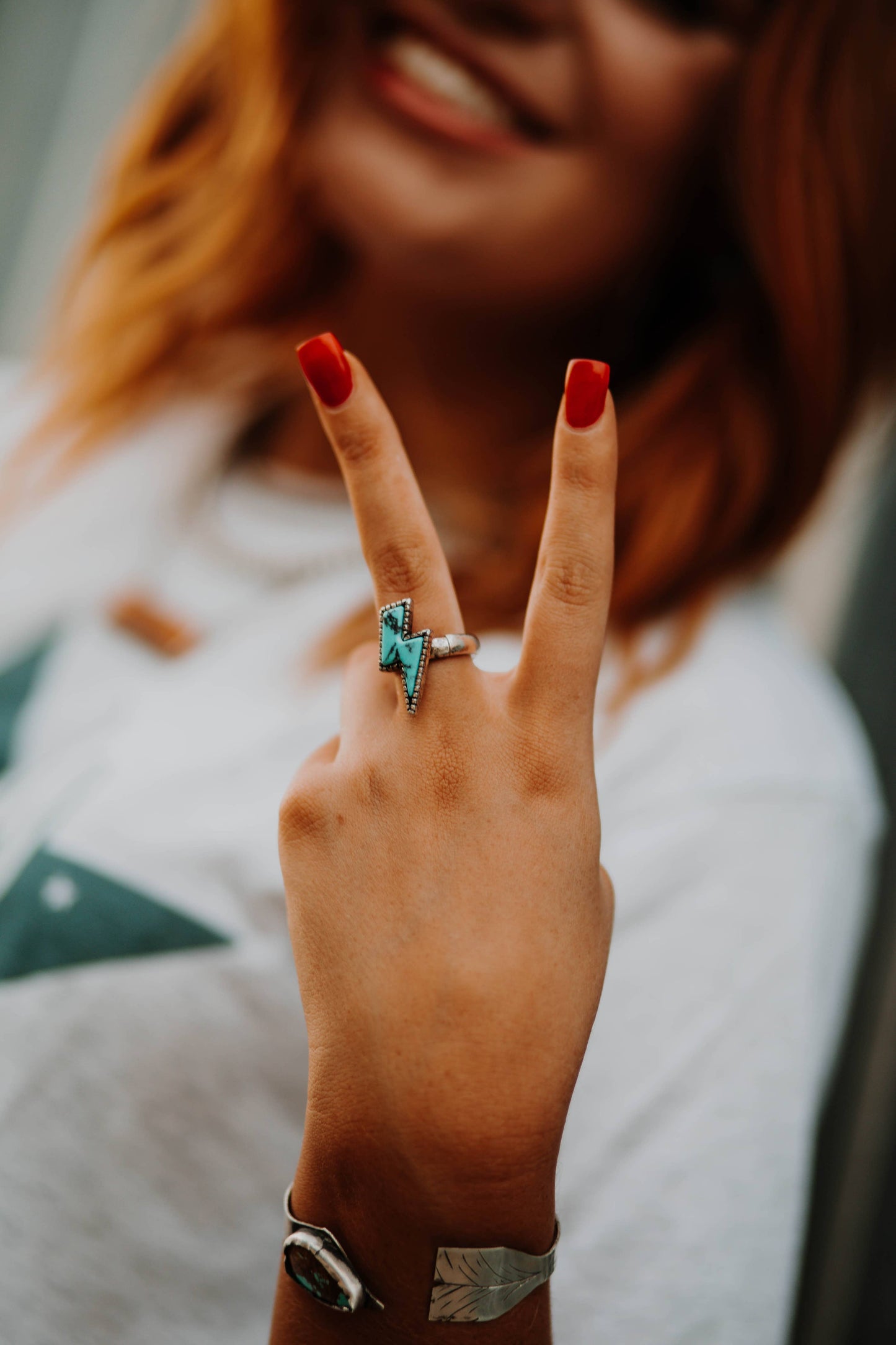 Adjustable Lightning Bolt Turquoise Ring