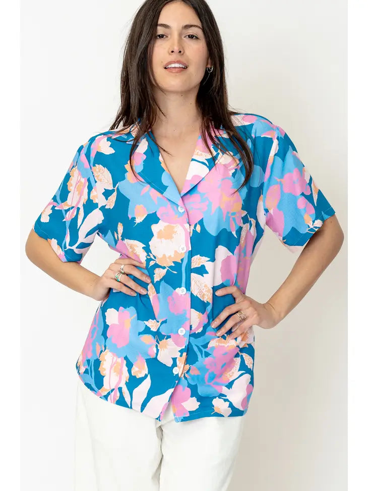 Tropical Print Button Down Shirt