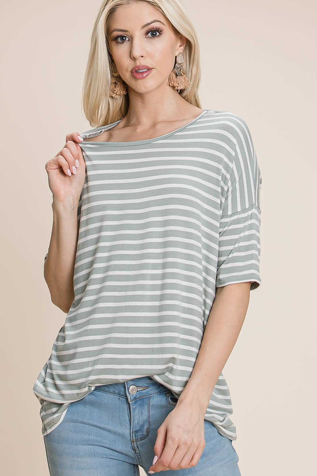 TA1306 CASUAL SHORT SLEEVE STRIPE TOP