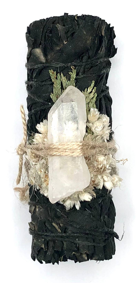 'FEEL BETTER' Ritual Wand - Night Sky Sage + CLEAR QUARTZ