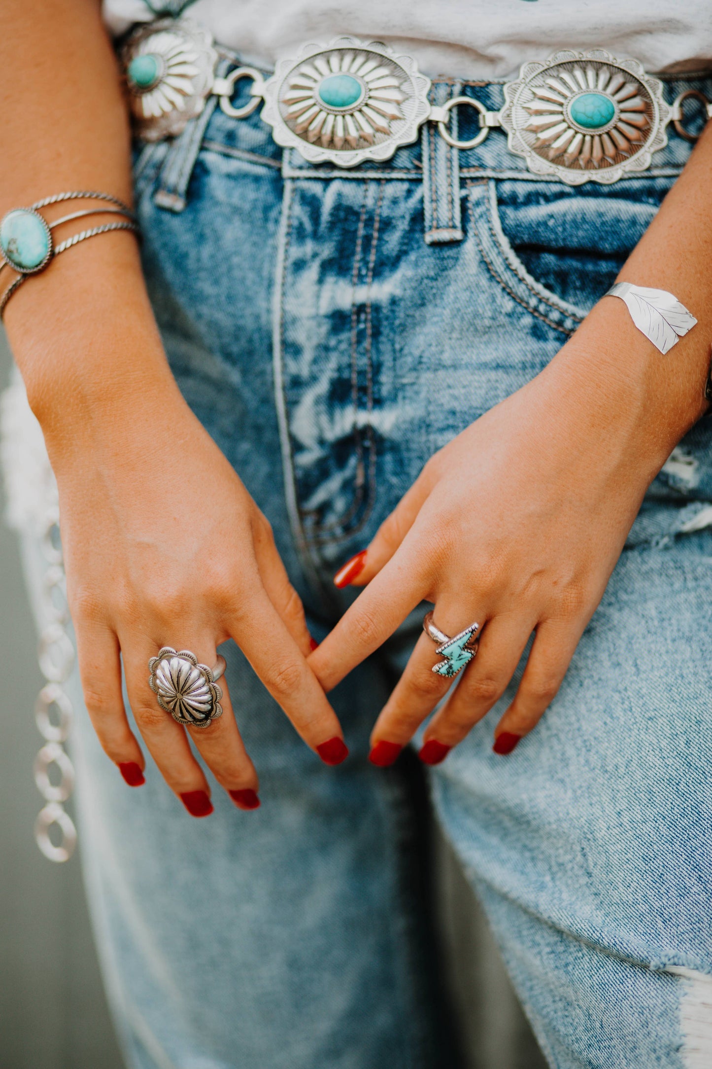 Adjustable Lightning Bolt Turquoise Ring