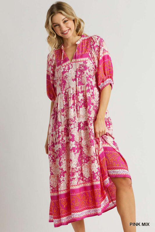 Pink Paisley Midi Dress