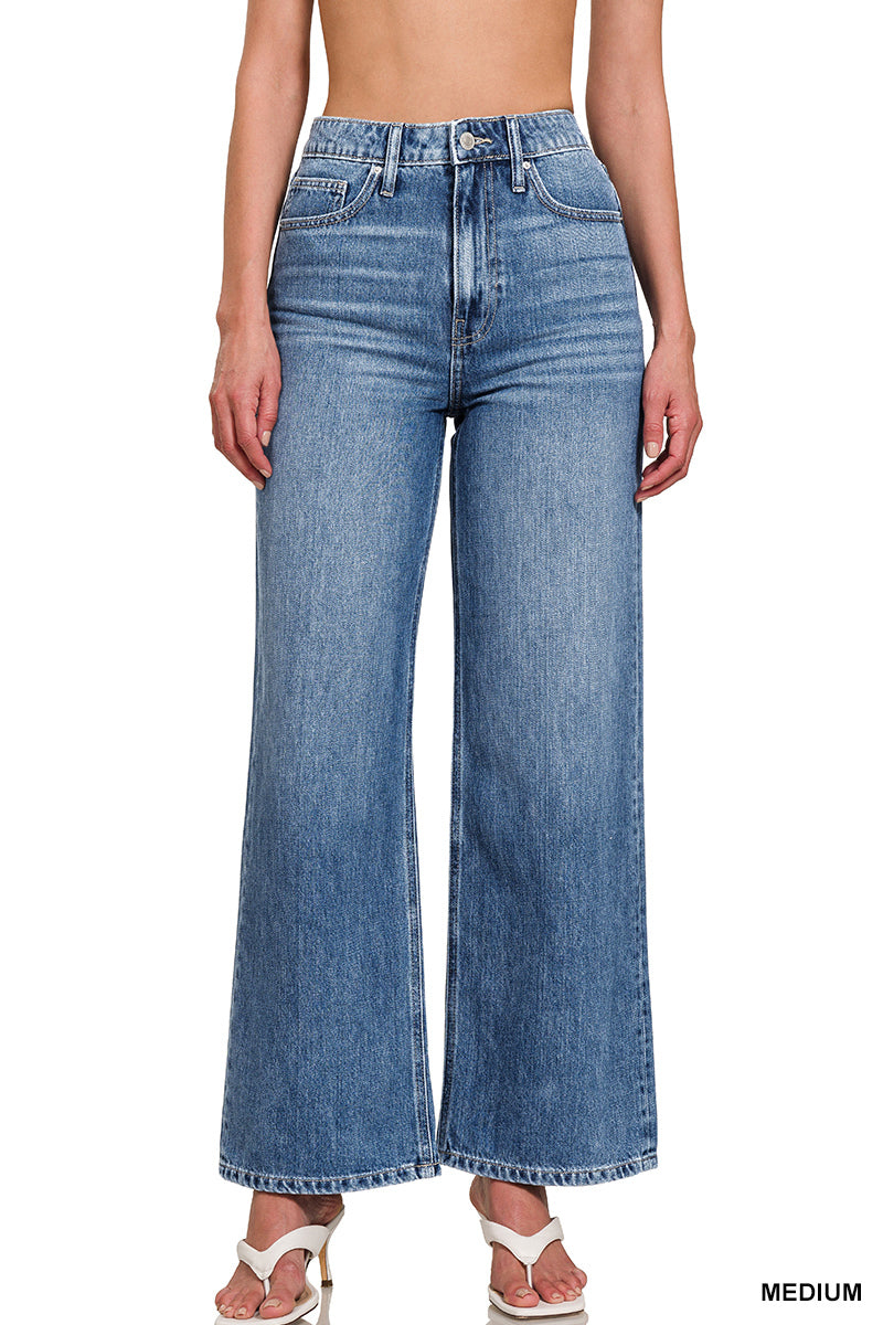 HIGH WAIST WIDE LEG STRAIGHT DENIM PANTS