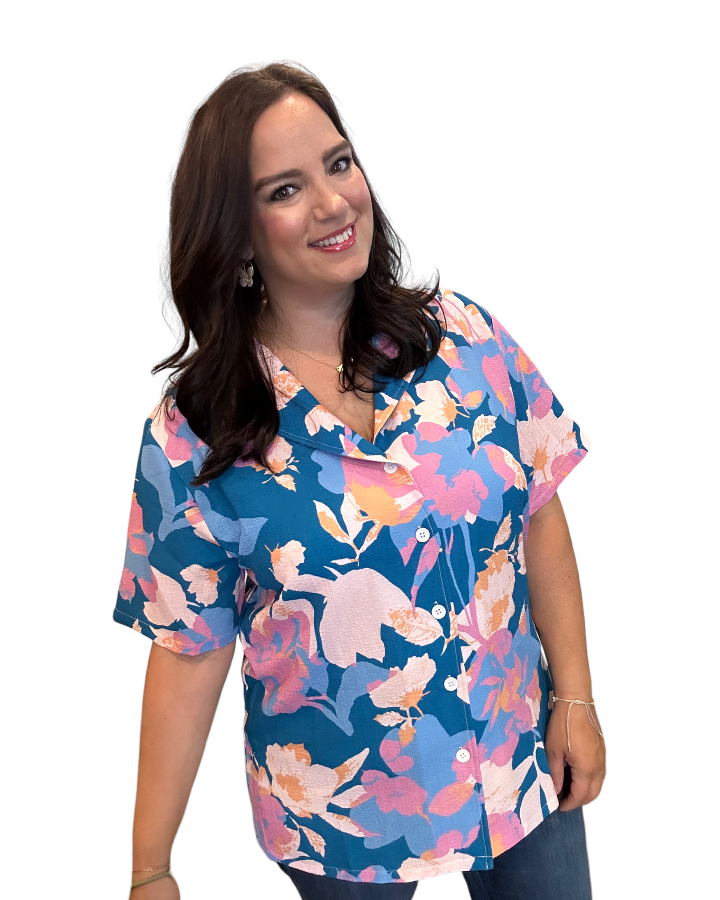 Tropical Print Button Down Shirt