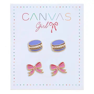 Madeleine Macaroon & Ribbon Bow Children's Stud Earrings in