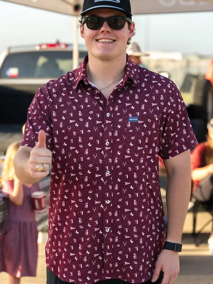 BURLEBO - Performance Button Up - Maroon Gameday