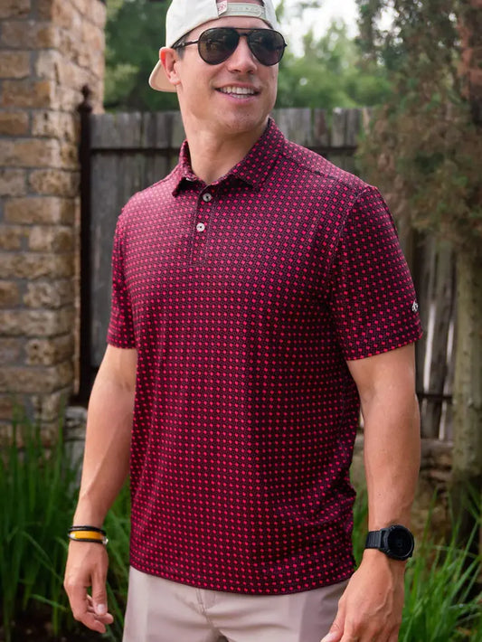 BURLEBO- Performance Polo- Texas Red&Black