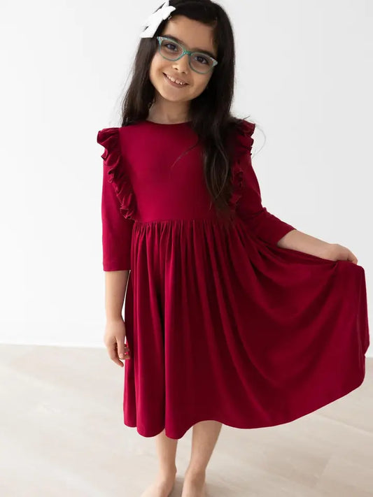 Burgundy Ruffle Twirl Dress