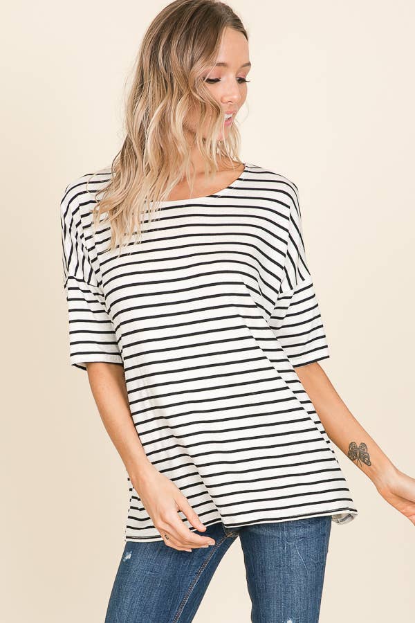 TA1306 CASUAL SHORT SLEEVE STRIPE TOP